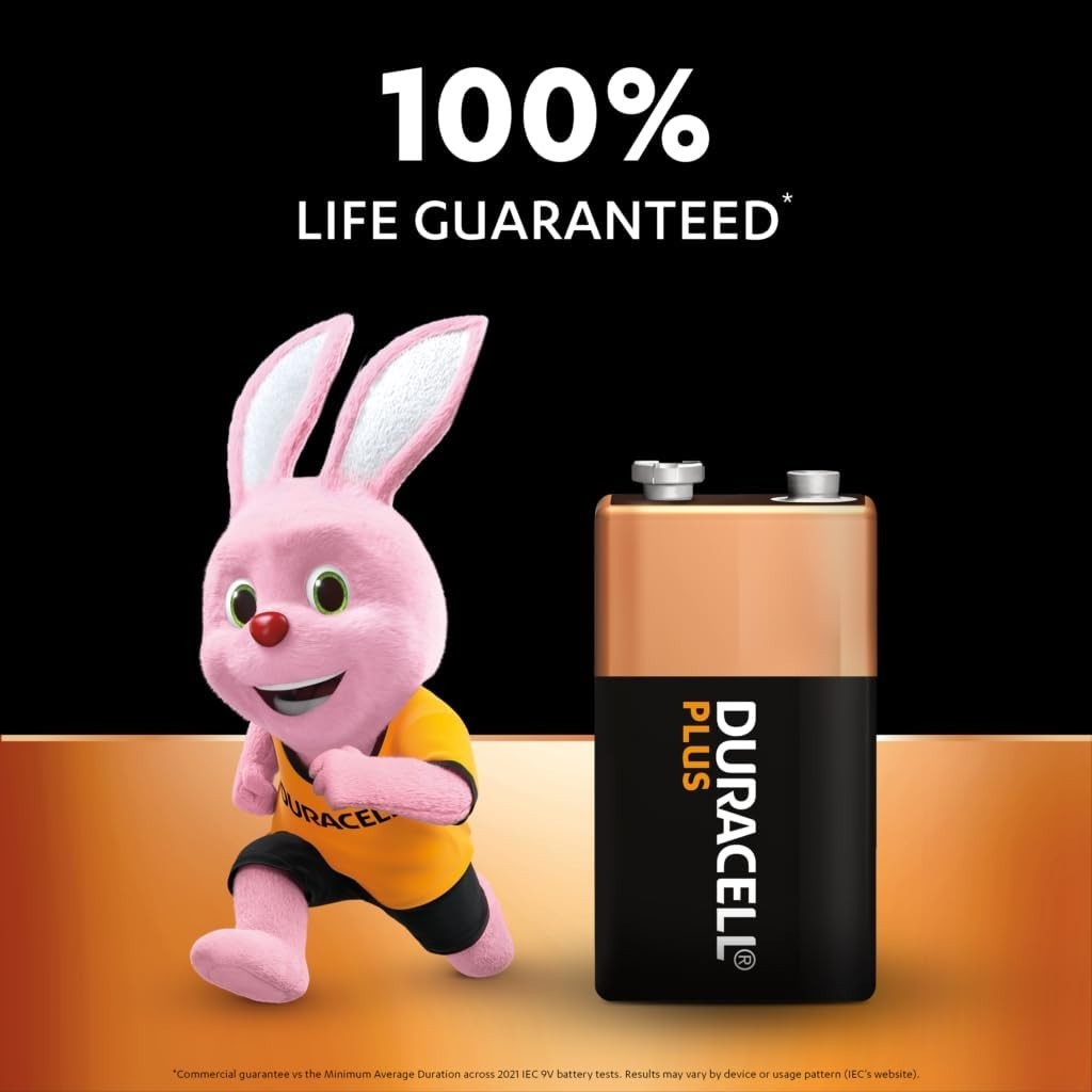 1x Duracell Plus 9V Batteries 9 Volt Power Boost Alkaline