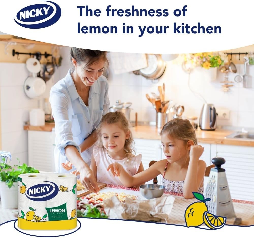 Nicky Super Lemon Kitchen Towel Scented 2 Ply Paper Roll White 12 or 16 Pack