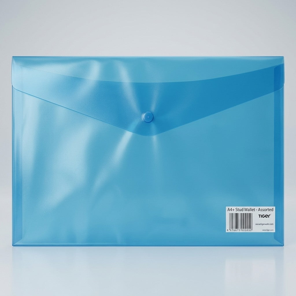 Tiger A4 Stud Wallet Plastic Document Folders Assorted Colors - Pack of 20
