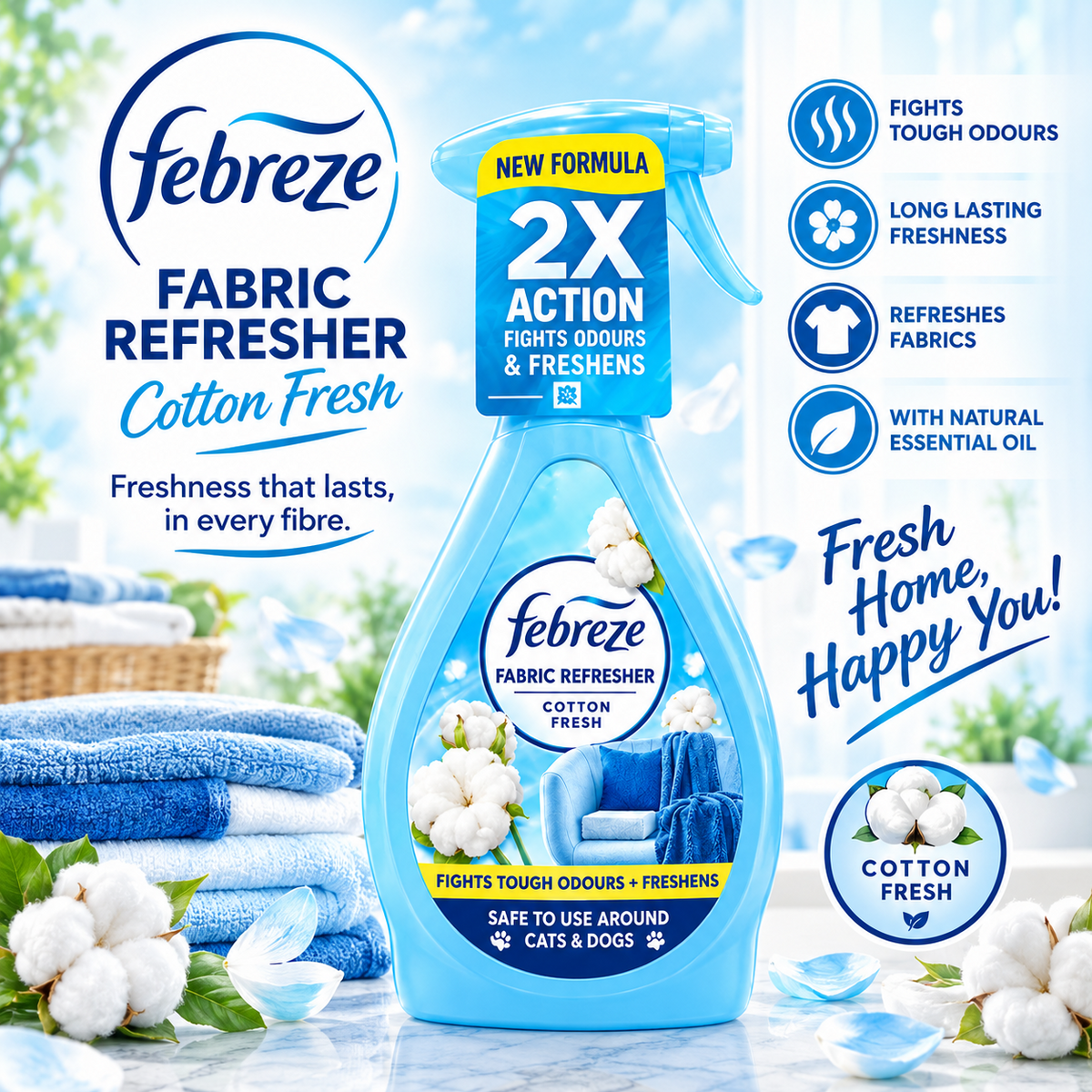 500ML X 8 Febreze Fabric Freshener Spray Cotton Fresh