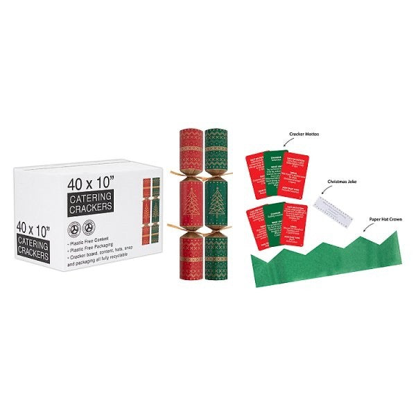 40 x 10 Inch Red & Green Eco-Friendly Catering Christmas Crackers