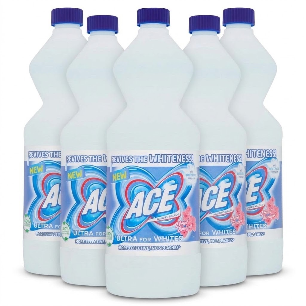 Pack of 6 x 1L (6 Litres Total) | ACE Ultra For Whites Laundry Bleach