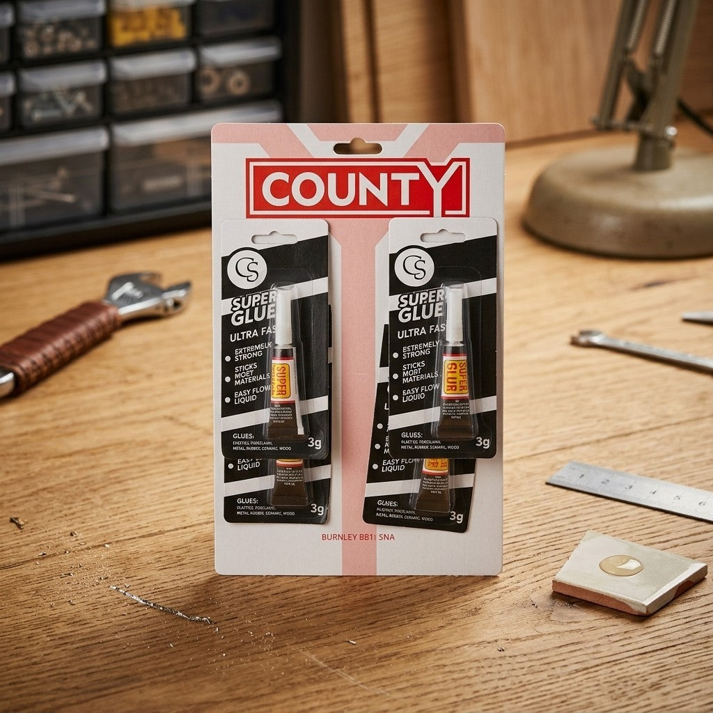 4 Tube Pack County Super Glue Heavy Duty Metal Plastic Wood Ceramic Leather Bond
