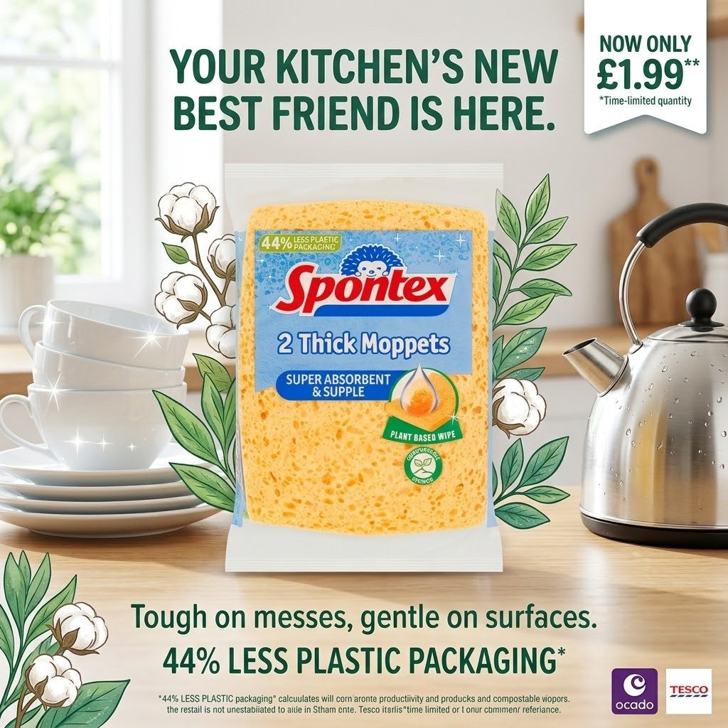 2pk × 6 Spontex 2 Thick Sponge Moppets - 16 x 12cm