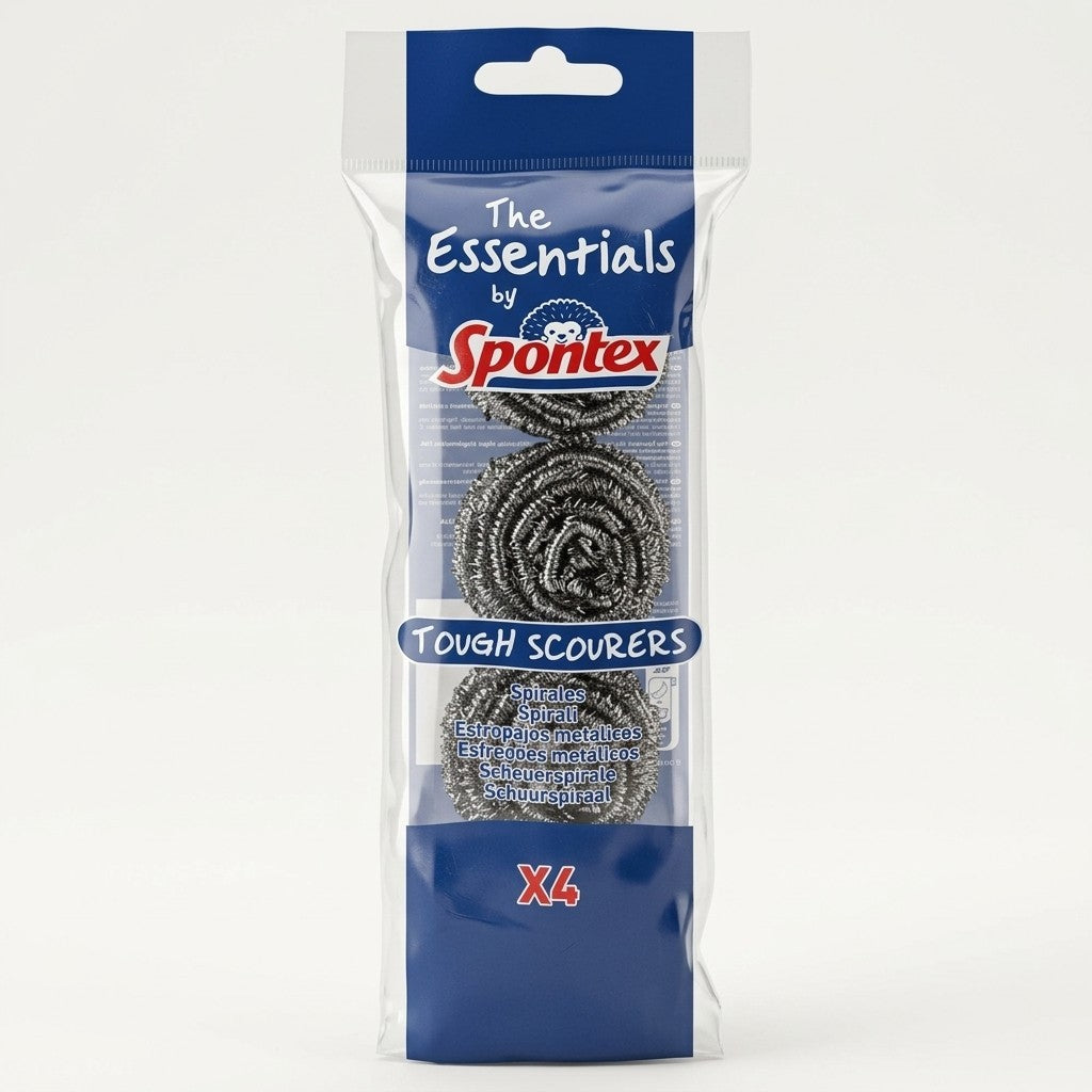 12x 4 Pack Spontex Essentials Tough Scourers Stainless Steel Wire Sponge