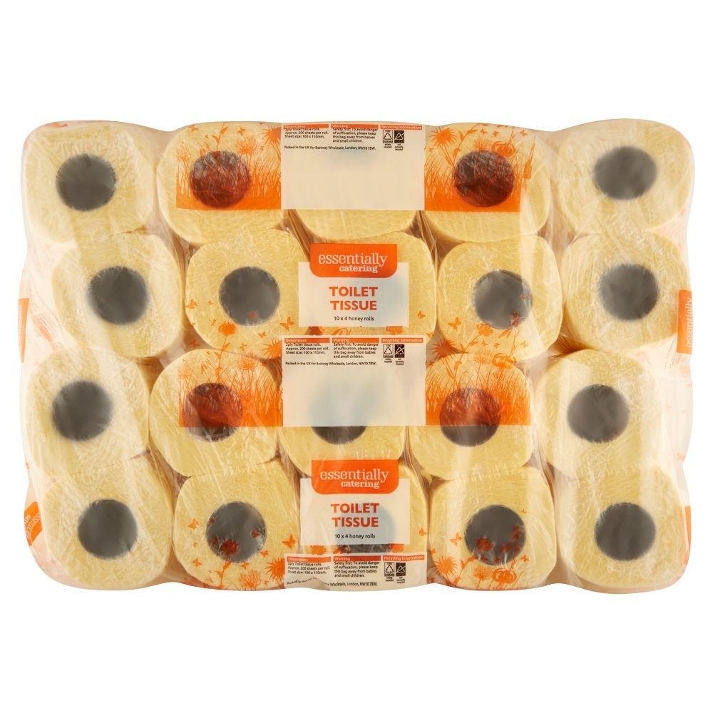 40 Rolls (10 x 4) Honey Essentially Catering Toilet Tissue 2 Ply White Bulk Pack