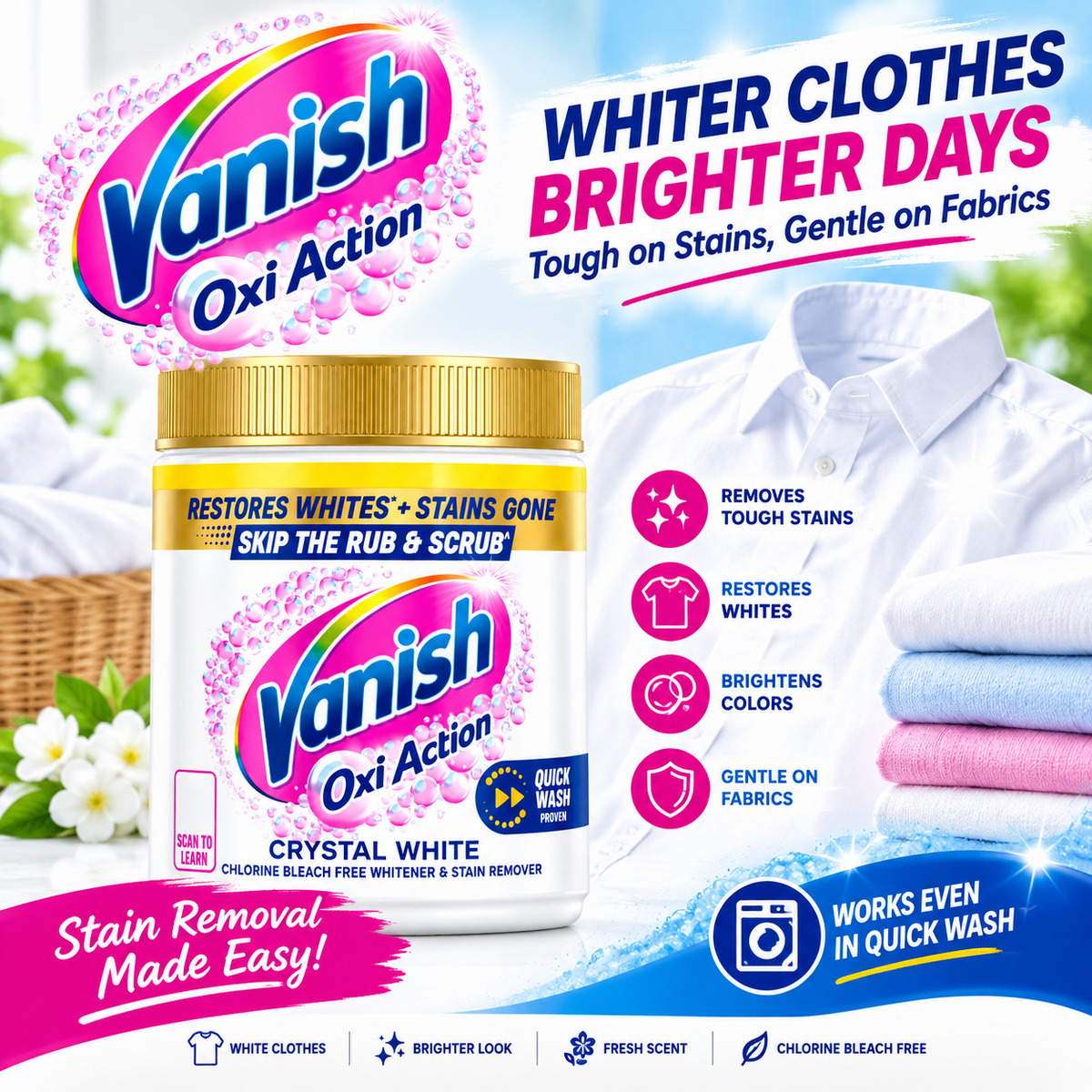 450g × 6 Vanish Gold Crystal White Oxi Action Stain Remover Powder - Bulk