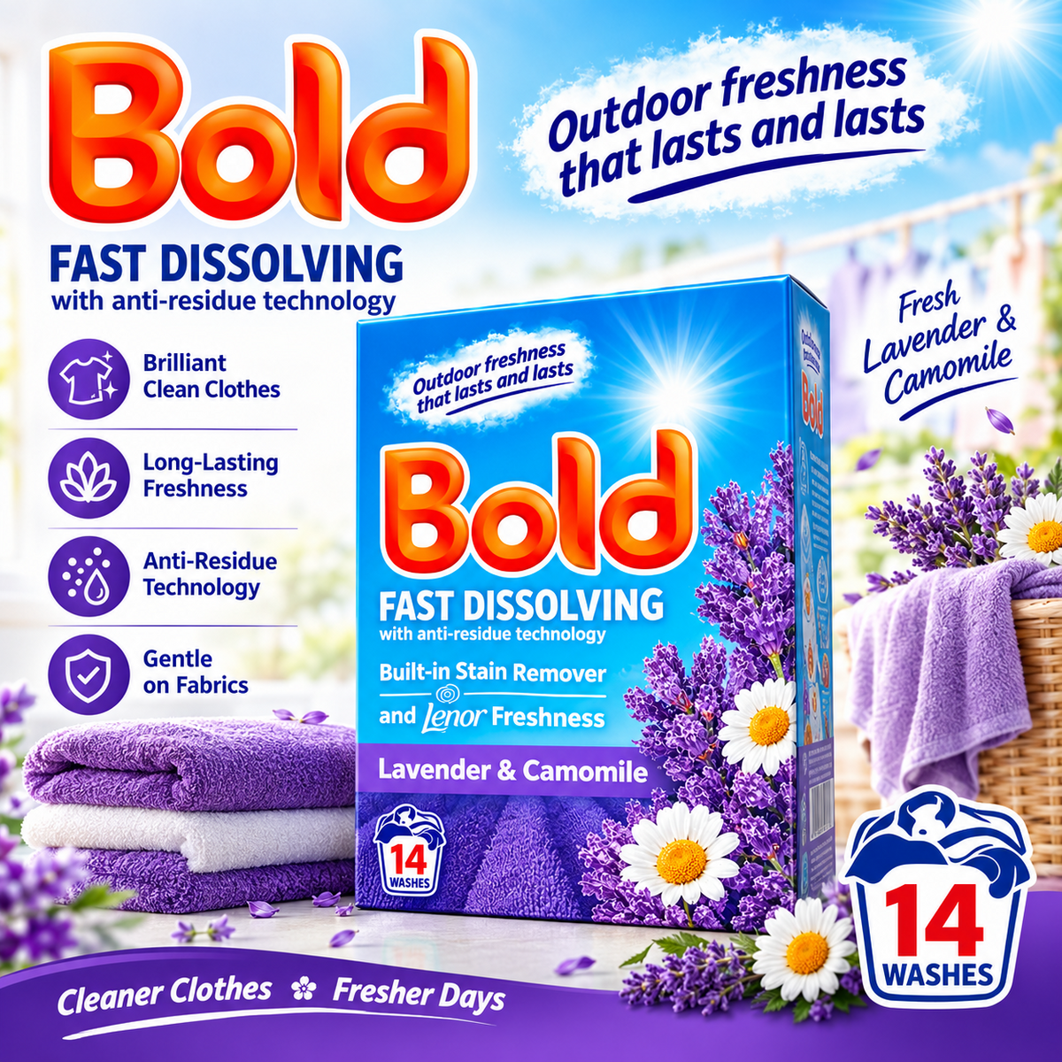 700g × 6 Bold Laundry Detergent Powder 14 Washes Bio Washing Powder with Outdoor