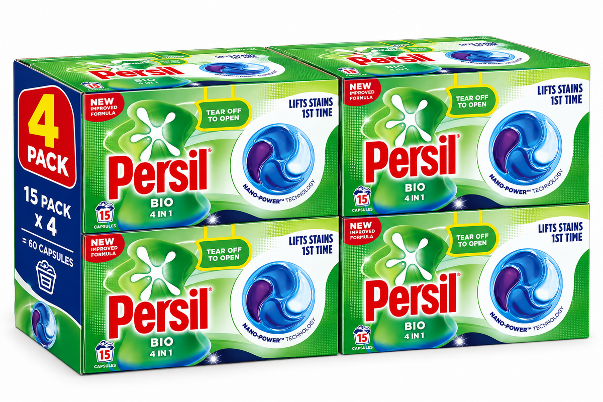 15 Pack x 4Persil Bio 4 in 1 Laundry Washing Capsules - Nano-Power Stain