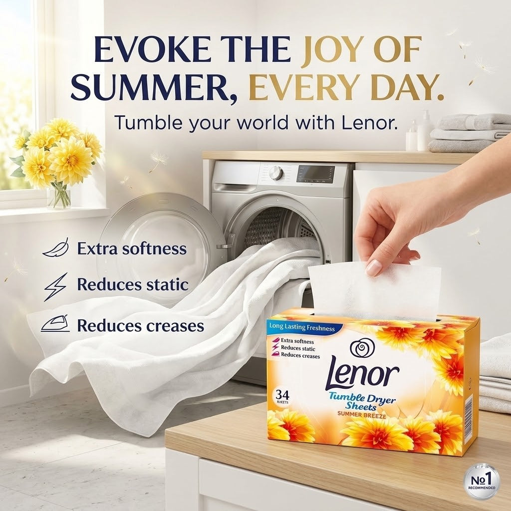 34 Sheets x 6 Lenor Fabric Tumble Dryer Sheets Summer Breeze - Bulk
