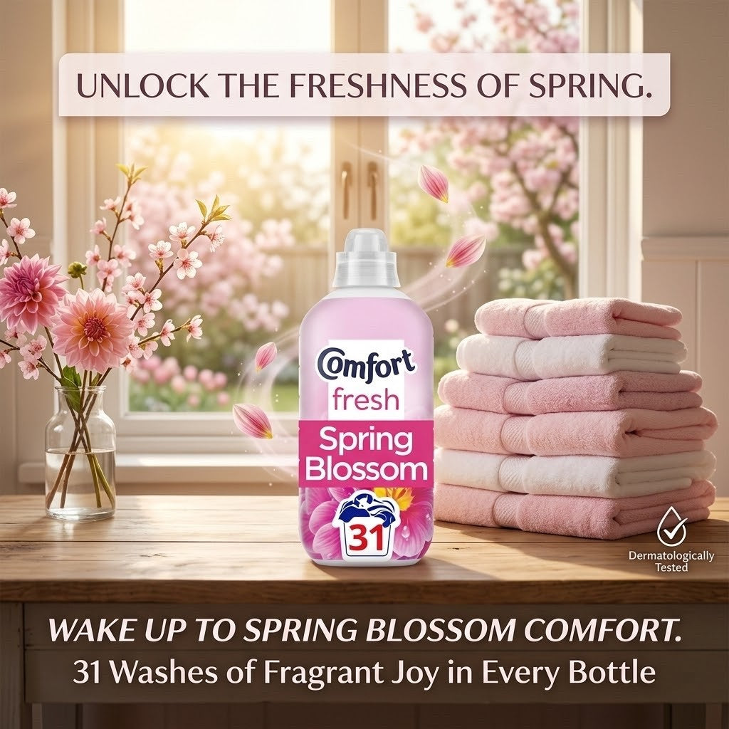 8x 930ml (7.44L Total) Comfort Fresh Spring Blossom Fabric Conditioner 248 Washe