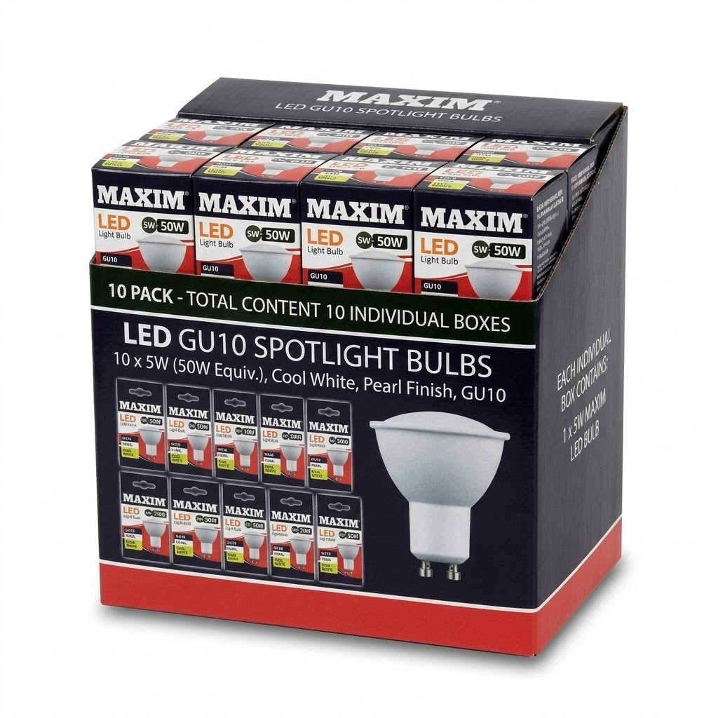 50W × 10 Maxim LED GU10 Spotlight Light Bulb 50W Equivalent Warm White 230V