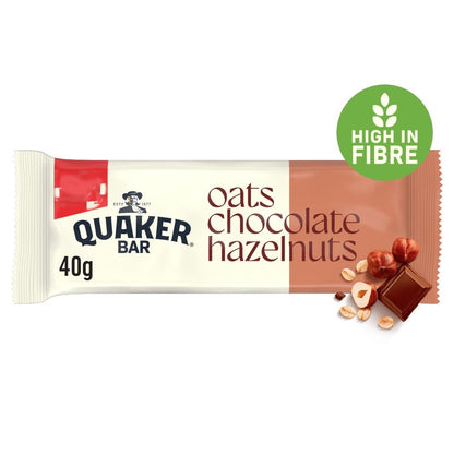 Quaker Oat Cereal Bars - 40g x 20 Pack - Choice of Chocolate & Hazelnuts or Raspberry & Almonds
