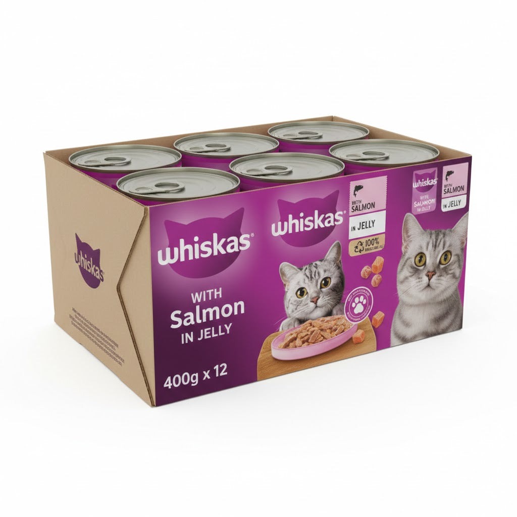 Whiskas Adult Wet Cat Food – Chicken & Salmon in Jelly Multipack (12 pack, 400g Tins)