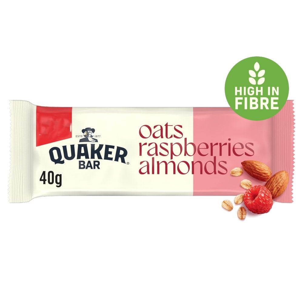 Quaker Oat Cereal Bars - 40g x 20 Pack - Choice of Chocolate & Hazelnuts or Raspberry & Almonds