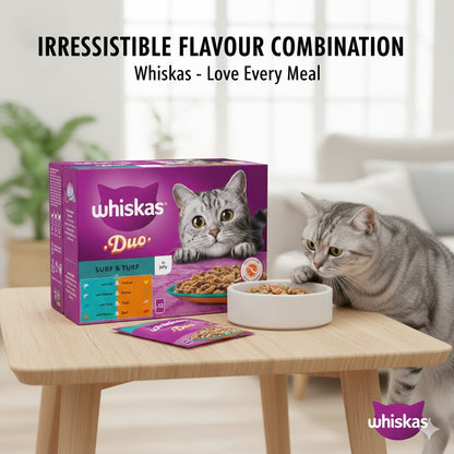 Whiskas 1+ Adult Wet Cat Food Pouches – 4 x 12 x 85g Multi-Pack