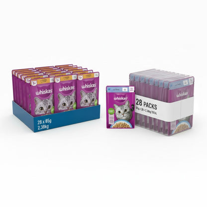 Whiskas 1+ Adult Wet Cat Food – Chicken & Tuna Selection Pouches (85g, Pack of 28)