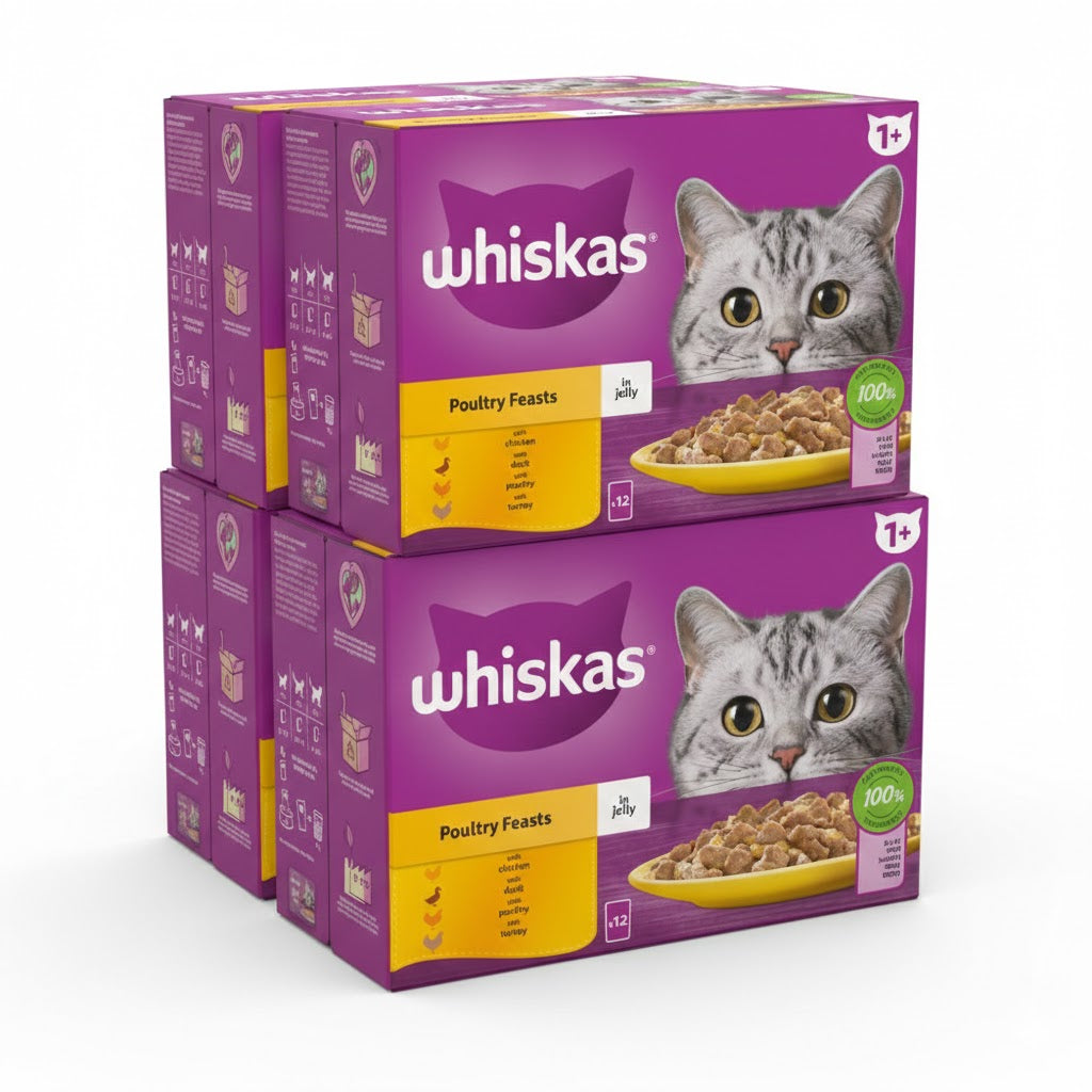 Whiskas 1+ Adult Wet Cat Food Pouches – 4 x 12 x 85g Multi-Pack