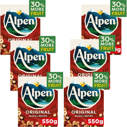 Alpen Muesli Breakfast Cereal - Traditional & No Added Sugar Variants (6 x 550g Bulk Pack)