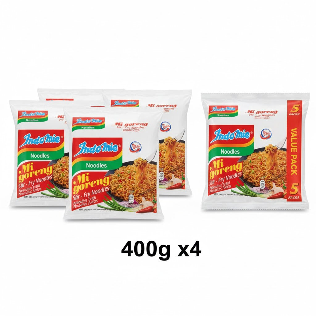 4 Pack Indomie Mi Goreng Stir-Fry Noodles 400g x 4 - Bulk Value Pack