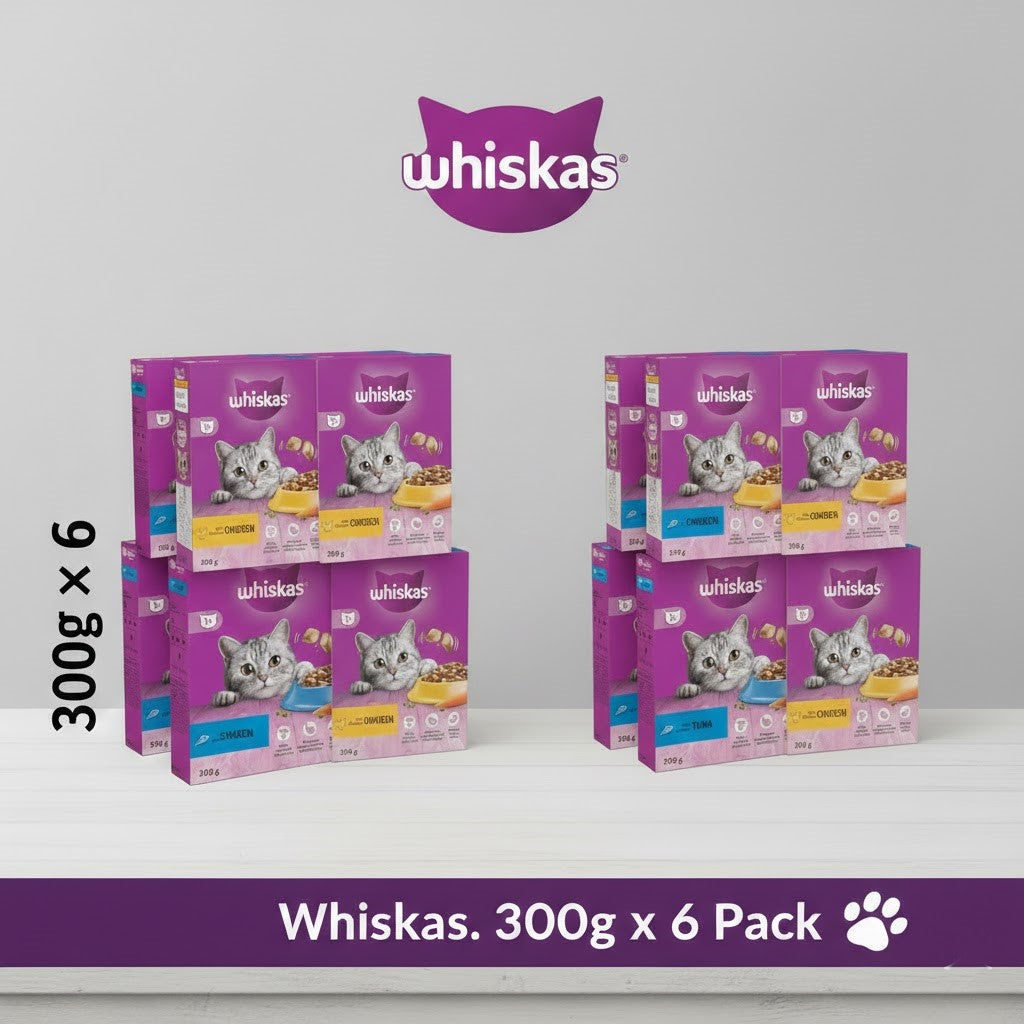 Whiskas Complete Dry Cat Food – Adult & Kitten Varieties (300g, Pack of 6)