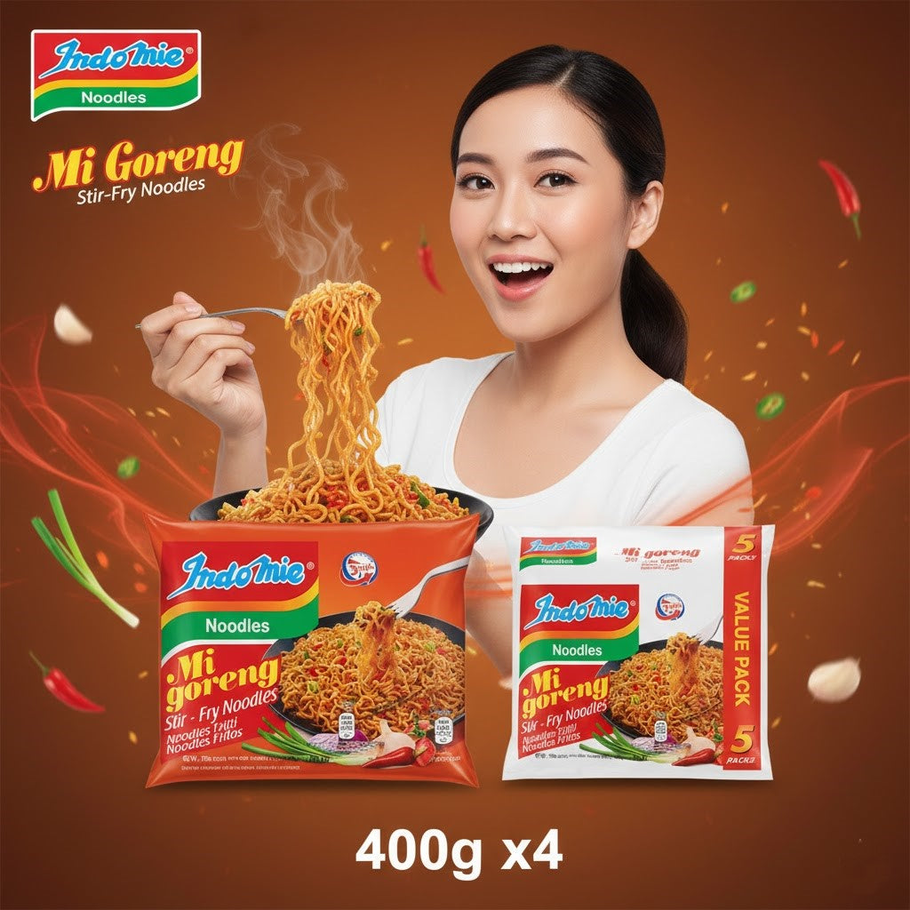 4 Pack Indomie Mi Goreng Stir-Fry Noodles 400g x 4 - Bulk Value Pack