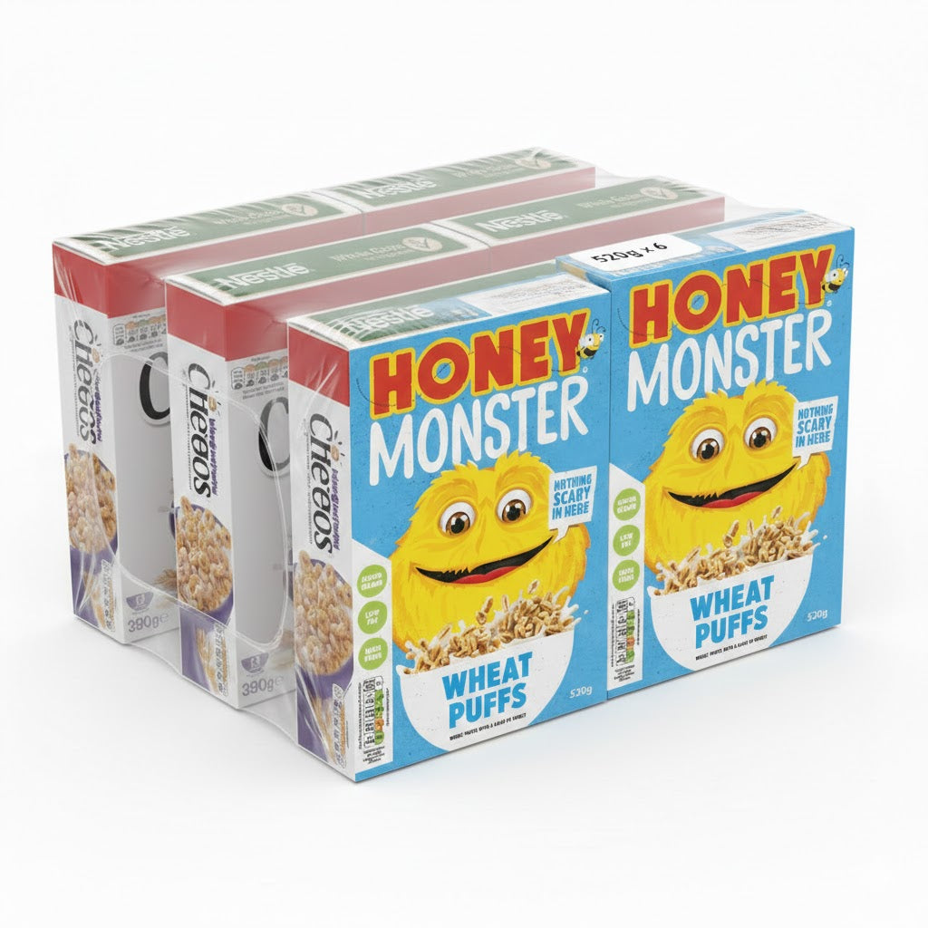 Honey Monster Wheat Puffs – Honey Sweetened Breakfast Cereal (520g, Pack of 6)
