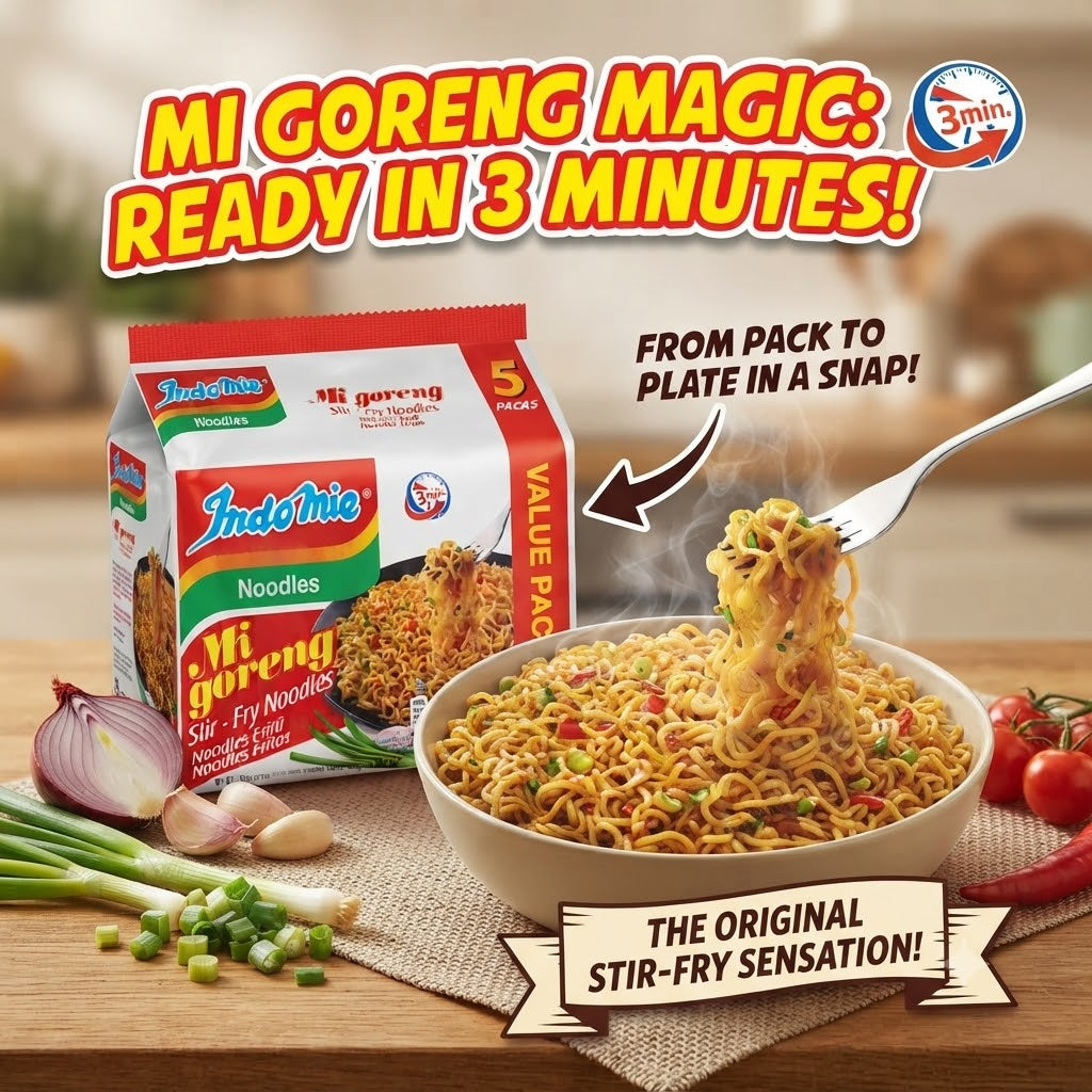 4 Pack Indomie Mi Goreng Stir-Fry Noodles 400g x 4 - Bulk Value Pack