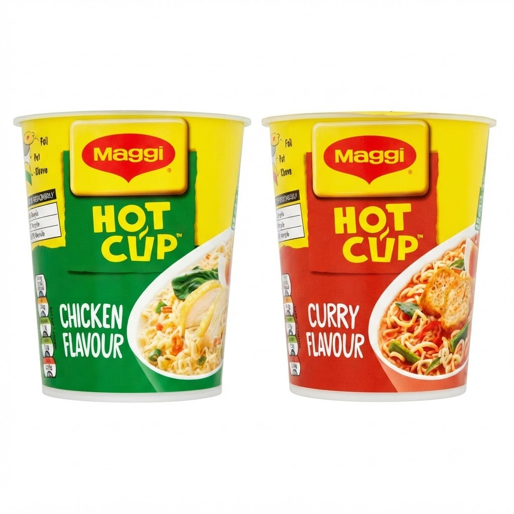 Maggi Hot Cup Instant Noodles – Chicken & Curry Flavors (8 x 59g Pack)