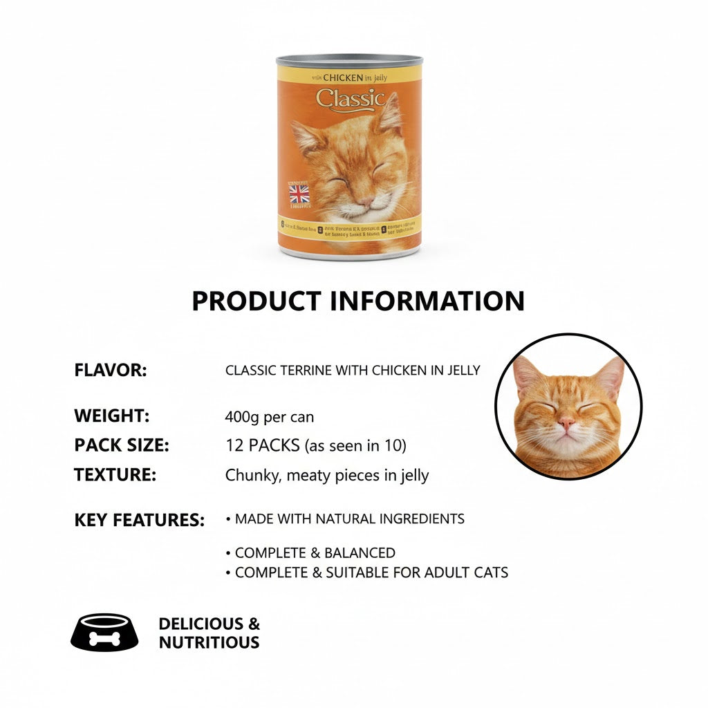 Classic Wet Cat Food in Jelly – Variety Multipack (12 x 400g Cans)