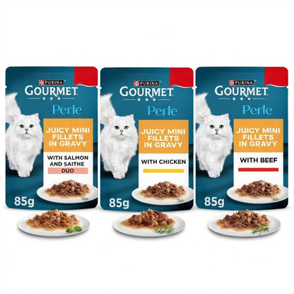 GOURMET Perle Mini Fillets in Gravy Wet Cat Food - 85g Multipack (26 Pouches)