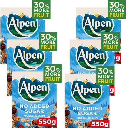 Alpen Muesli Breakfast Cereal - Traditional & No Added Sugar Variants (6 x 550g Bulk Pack)