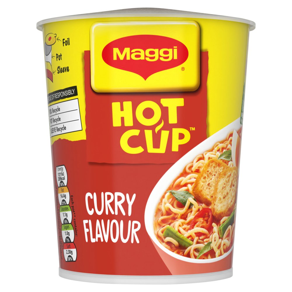 Maggi Hot Cup Instant Noodles – Chicken & Curry Flavors (8 x 59g Pack)