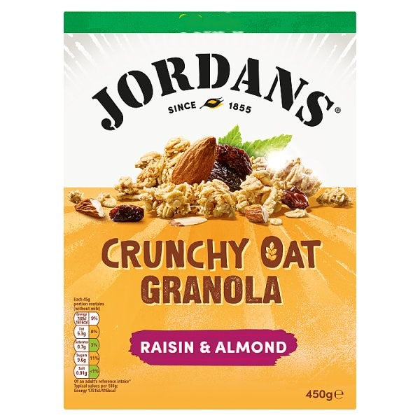 Jordans Raisin & Almond Crunchy Oat Granola – Breakfast Cereal (450g, Pack of 4)