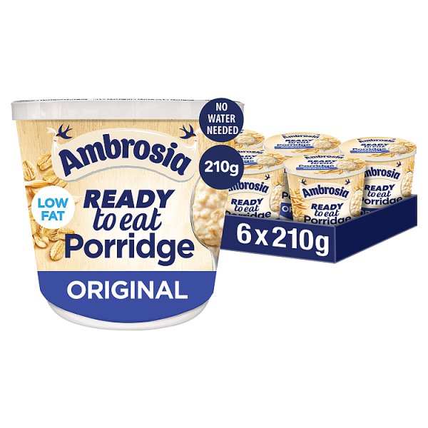 Ambrosia Ready to Eat Porridge Pots - Instant Hot Cereal (6 x 210g Bulk Pack)