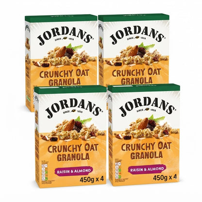 Jordans Raisin & Almond Crunchy Oat Granola – Breakfast Cereal (450g, Pack of 4)
