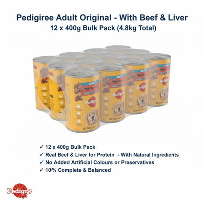 PEDIGREE Adult Wet Dog Food Cans 400g/385g x 12 | Chicken, Beef & Liver