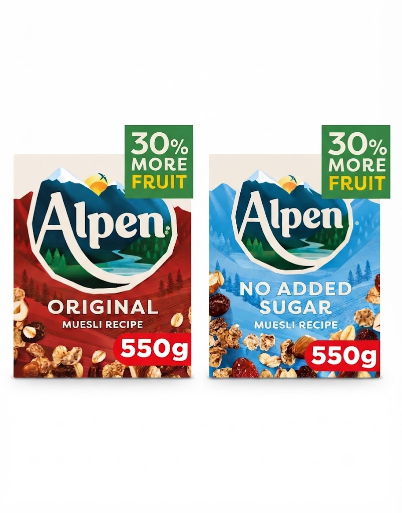 Alpen Muesli Breakfast Cereal - Traditional & No Added Sugar Variants (6 x 550g Bulk Pack)