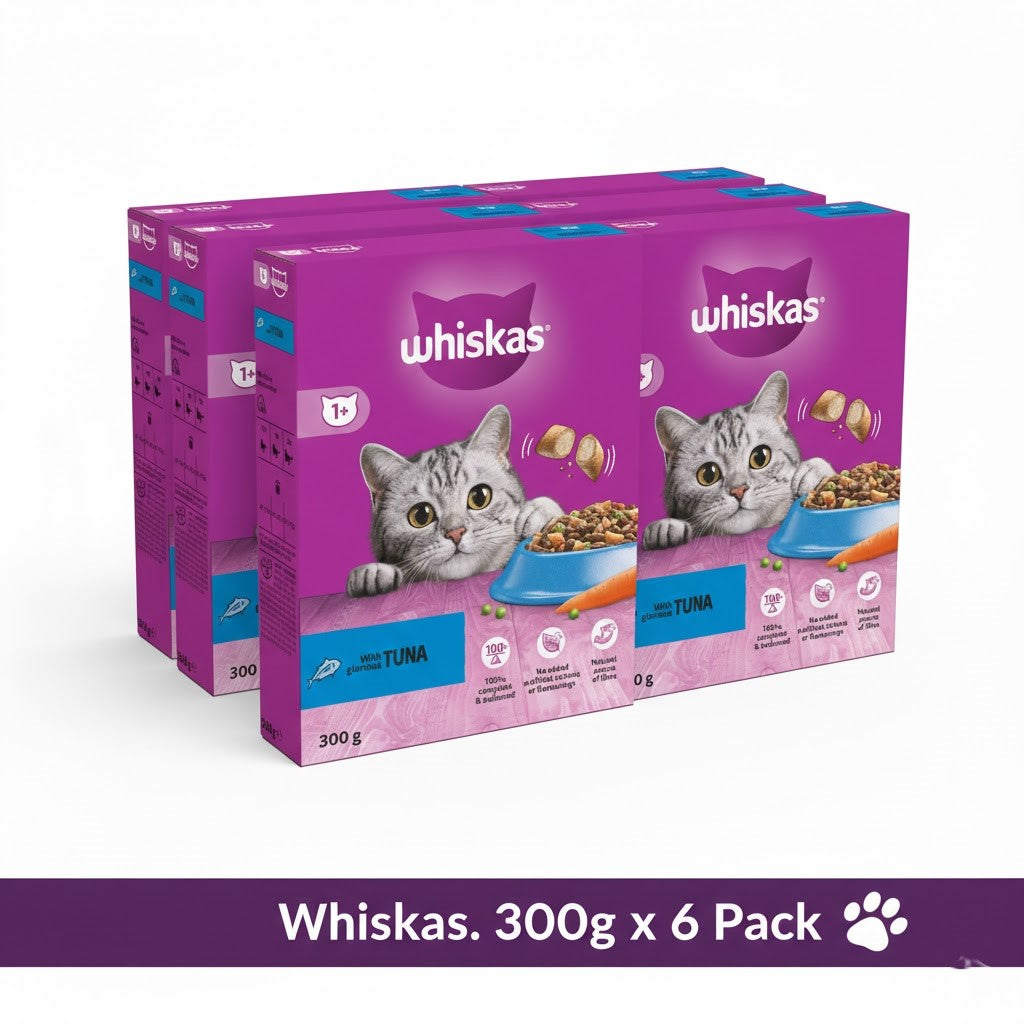 Whiskas Complete Dry Cat Food – Adult & Kitten Varieties (300g, Pack of 6)