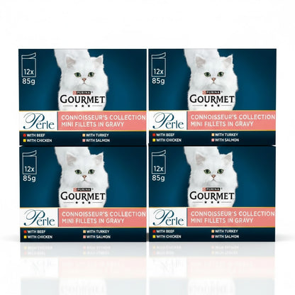 GOURMET Perle Mini Fillets in Gravy Multipack – Premium Wet Cat Food (4 x 12 x 85g)