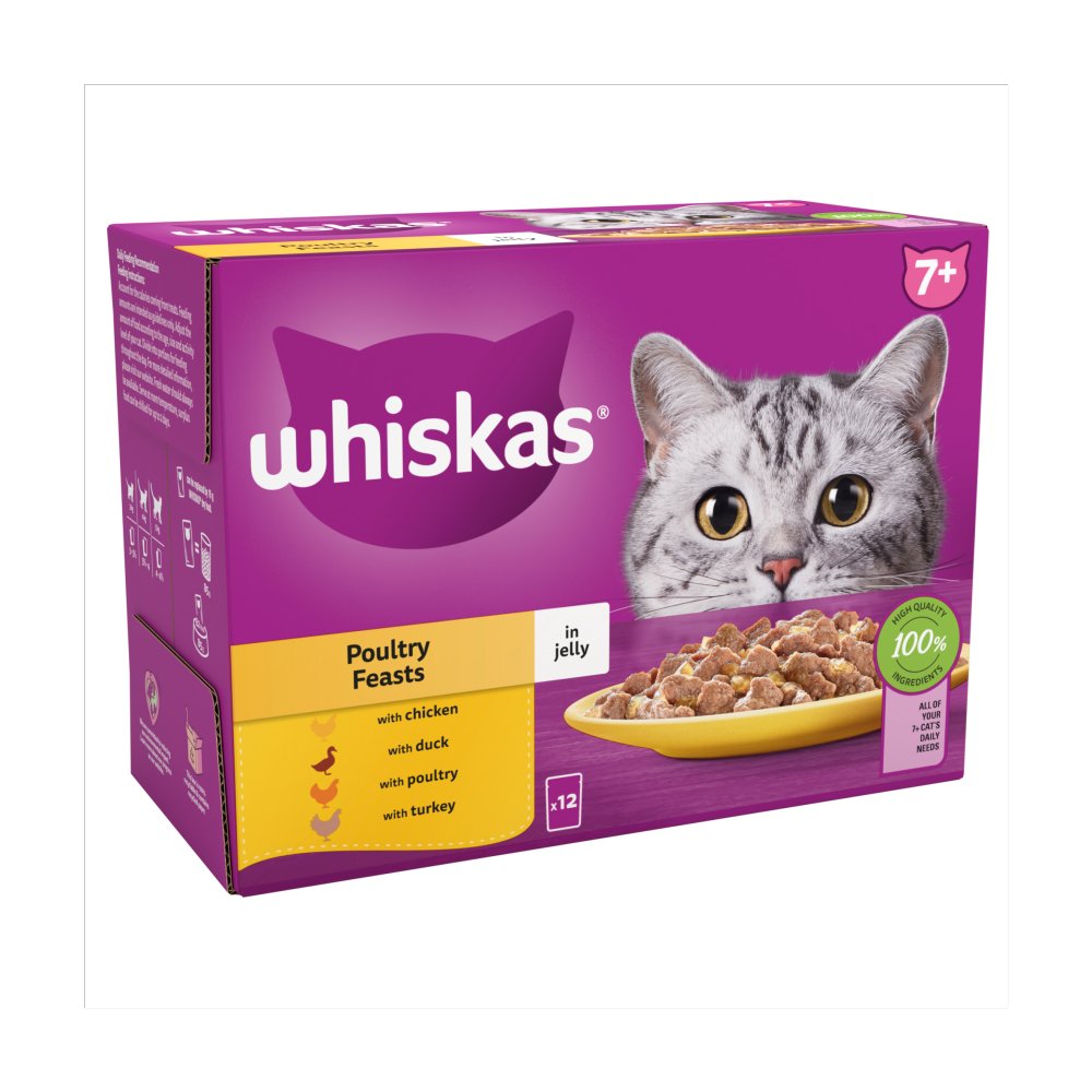 Whiskas Senior 7+ Poultry Feasts in Jelly Wet Cat Food - 4 x 12 x 85g