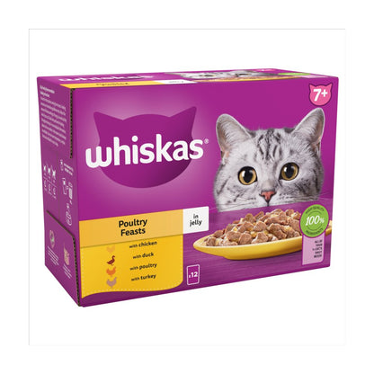 Whiskas Senior 7+ Poultry Feasts in Jelly Wet Cat Food - 4 x 12 x 85g