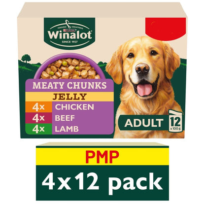 Winalot Wet Dog Food Multipack – Meaty Chunks & Sunday Dinner Selection (4 x 12 x 100g Pouches)
