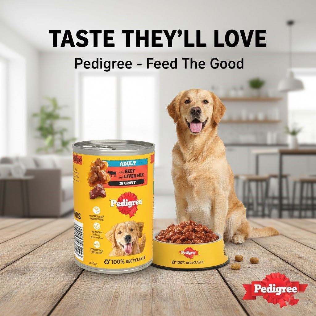 PEDIGREE Adult Wet Dog Food Cans 400g/385g x 12 | Chicken, Beef & Liver