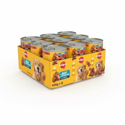 PEDIGREE Adult Wet Dog Food Cans 400g/385g x 12 | Chicken, Beef & Liver