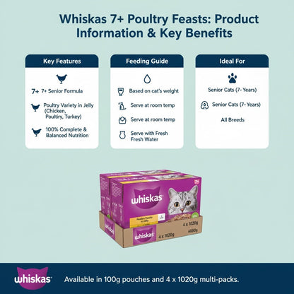 Whiskas Senior 7+ Poultry Feasts in Jelly Wet Cat Food - 4 x 12 x 85g