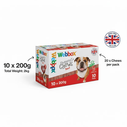 Webbox Chew-it Chews for Dogs (10 x 200g Packs) - Choose Your Flavor: Beef or Chicken