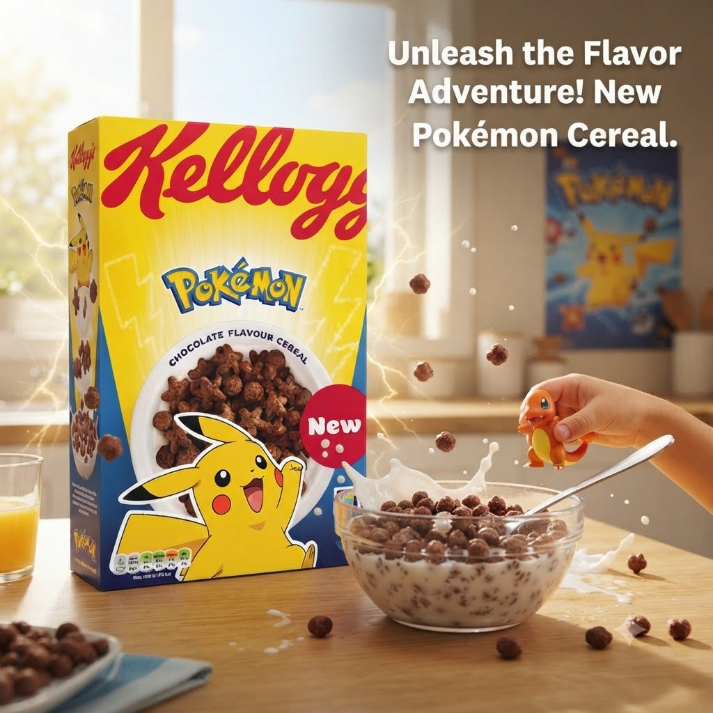 Kellogg’s Pokémon Chocolate Flavour Breakfast Cereal – Kids' Crunchy Cereal (350g, Pack of 4)