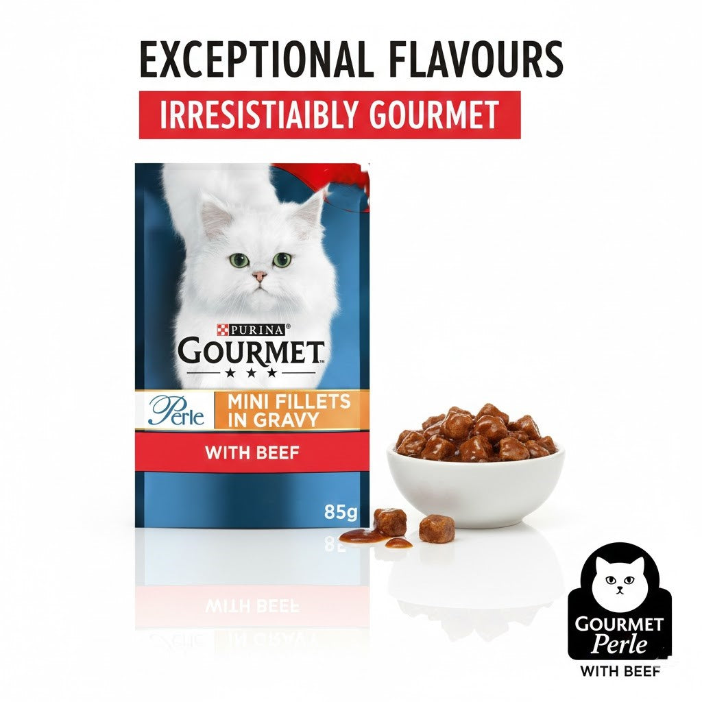 GOURMET Perle Mini Fillets in Gravy Wet Cat Food - 85g Multipack (26 Pouches)