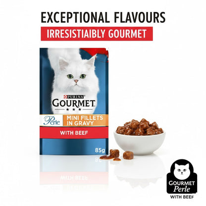 GOURMET Perle Mini Fillets in Gravy Wet Cat Food - 85g Multipack (26 Pouches)